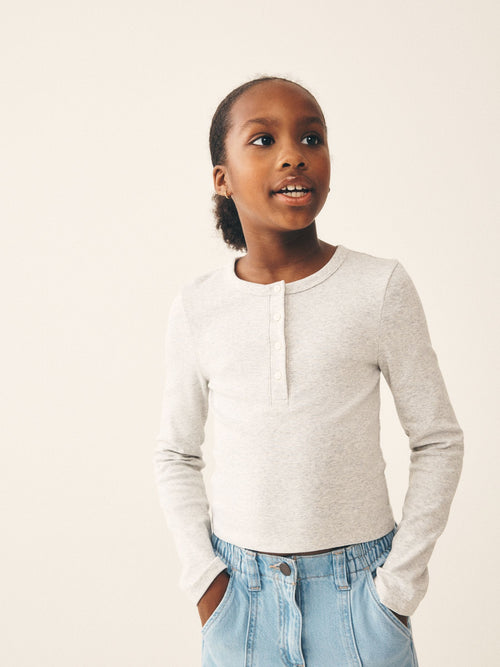 Grey Long Sleeve Button Top (3-16yrs)