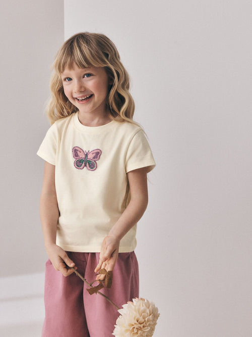 Ecru Butterfly Beaded T-Shirt (3-16yrs)