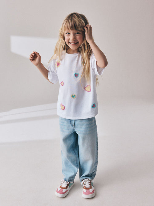 White Pastel Hearts Beaded T-Shirt (3-16yrs)