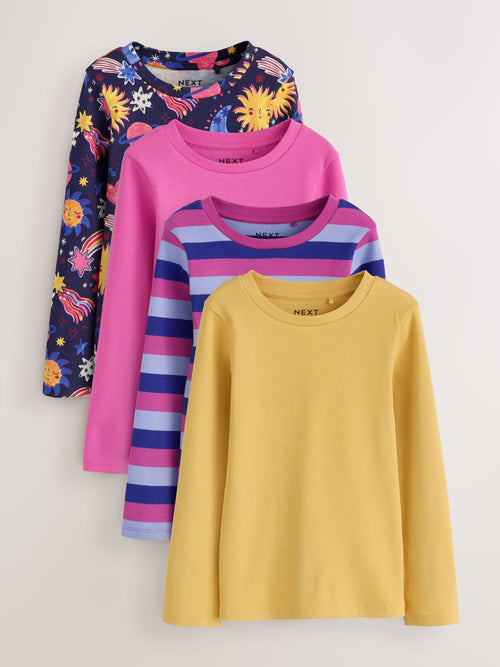 Navy/Pink Long Sleeve Ribbed T-Shirts 4 Pack (3-16yrs)