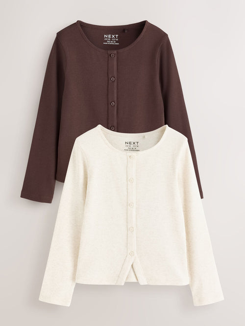 Cream/ Brown Long Sleeve Ribbed Cardigan 2 Pack (3-16yrs)