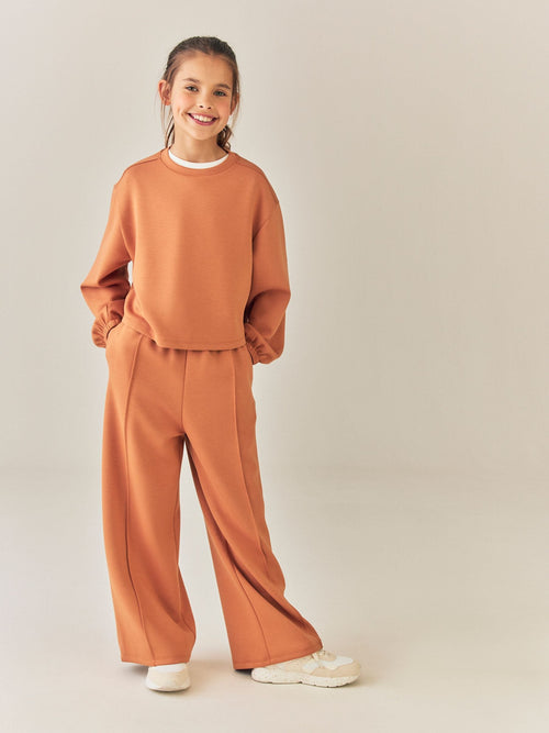 Rust Brown Long Sleeve Wide Leg Set (3-16yrs)