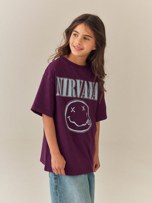 Berry Nirvana Stud Oversized Graphic T-Shirt (3-16yrs)