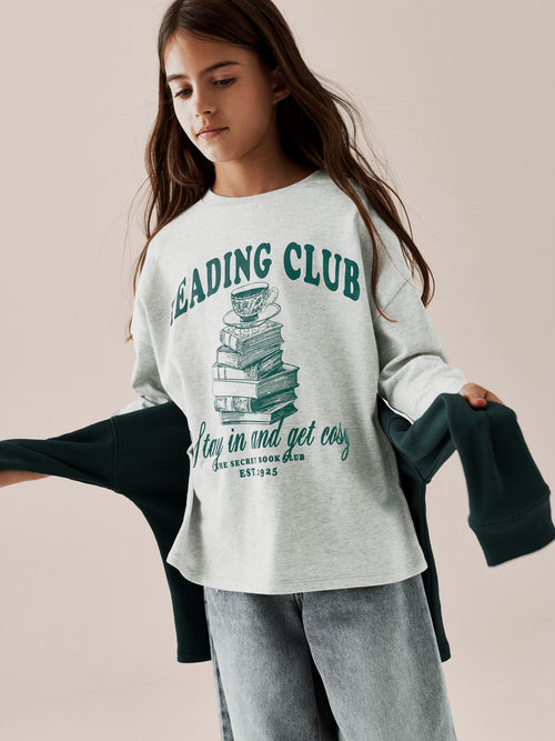 Grey Long Sleeve Oversized Graphic T-Shirt (3-16yrs)
