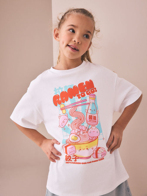 White Ramen Oversized Graphic T-Shirt (3-16yrs)