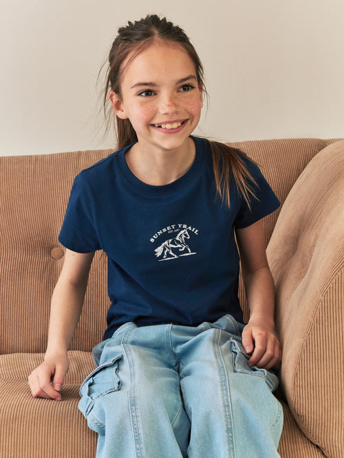 Navy Horse Fitted Graphic T-Shirt (3-16yrs)