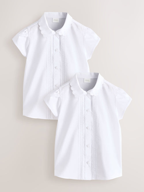 White Girls  Cotton Rich Scalloped Collar School Shirts 2 Pack (3-14yrs)