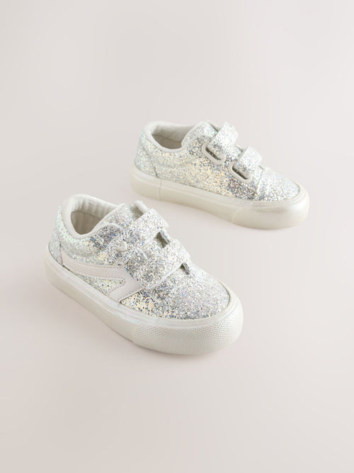 Silver/White Glitter Standard Fit (F) Touch Fastening Trainers