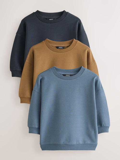 Blue/Brown Plain Sweat Tops 3 Pack (3mths-7yrs)