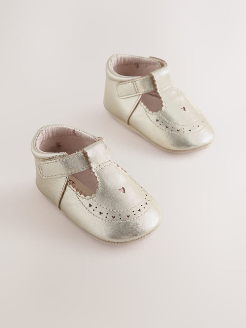 Gold Leather Baby T-Bar Shoes (0-24mths)