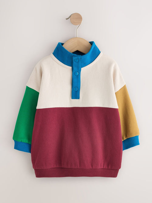 Brown/Stone Popper Neck Colourblock Top (3mths-7yrs)