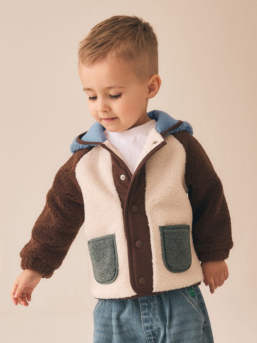Neutral/Tan Colourblock Hooded Fleece (3mths-7yrs)