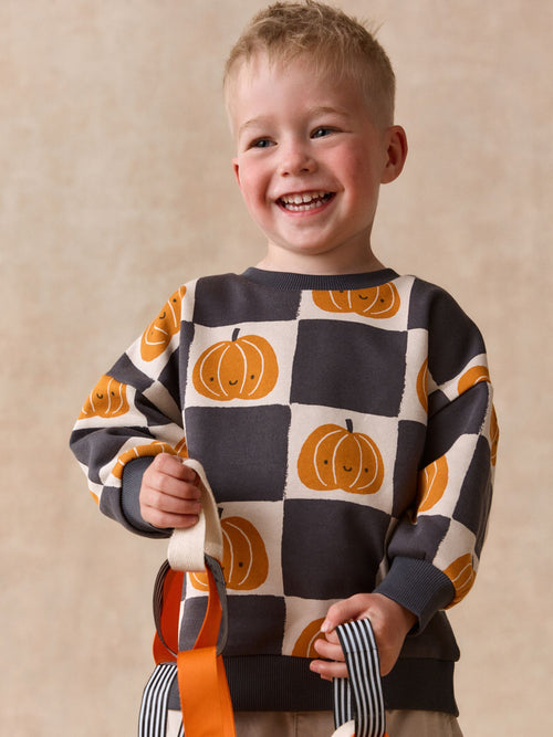 Grey/Cream Pumpkin All Over Printed Crew Neck Sweat Top (3mths-7yrs)