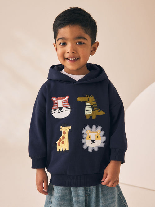 Navy Applique Sarfai Long Sleeve Hoodie (3mths-7yrs)