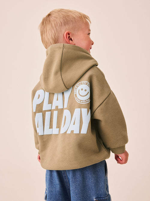 Taupe Brown Printed Slogan Long Sleeve Hoodie (3mths-7yrs)