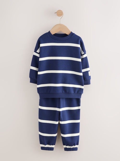 Navy All Over Print Crew Neck Sweat Top and Joggers Set (3mths-7yrs)