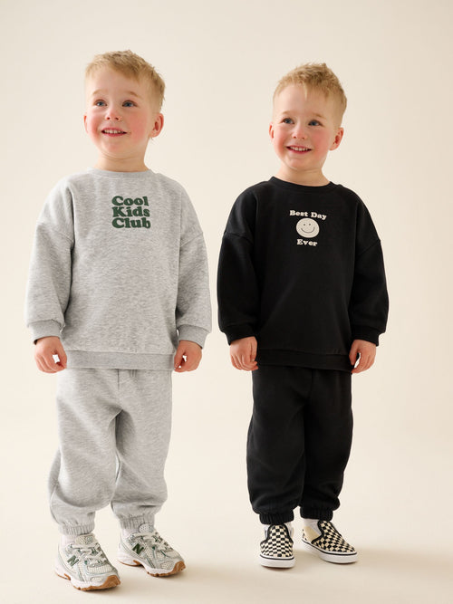 Grey Back Print Crew Neck Joggers Set 4 Piece (3mths-7yrs)