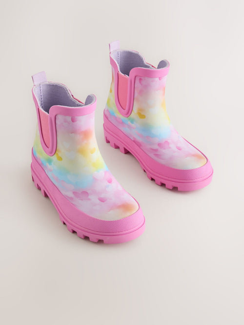 Pink/Rainbow Heart Print Chelsea Wellies
