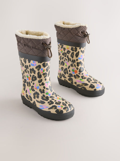 Brown Leopard Print Standard Fit (F) Thinsulate Lined Cuff Wellies