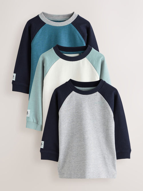 Multi Navy Long Sleeve Raglan T-Shirts 3 Pack (3mths-7yrs)