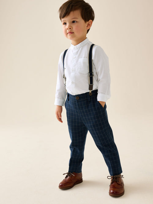 Navy Check Shirt Trousers Braces & Bow Tie Set (3mths-9yrs)