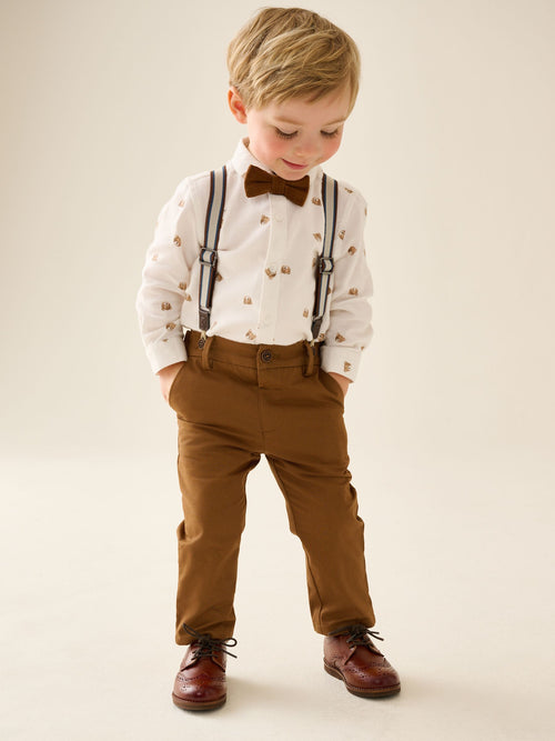 Tan Brown Bear Shirt Trousers Braces & Bow Tie Set (3mths-9yrs)