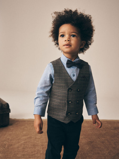 Grey Heritage Check Waistcoat Set With Shirt And Bow Tie (3mths-9yrs)