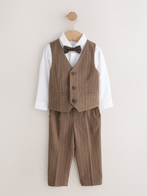 Brown Pinstripe Waistcoat Shirt Trousers & Bow Tie Set (3mths-9yrs)
