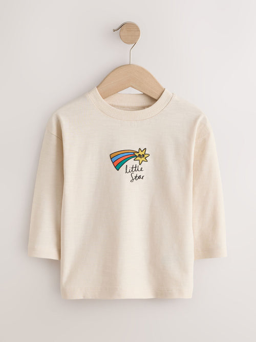 Cream Little Star Long Sleeve Small Graphic Printed T-Shirt (3mths-7yrs)