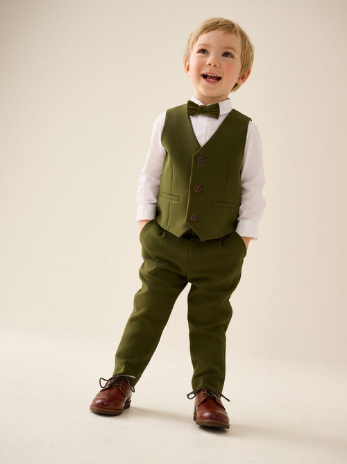 Olive Green Waistcoat Shirt Trousers & Bow Tie Set (3mths-9yrs)