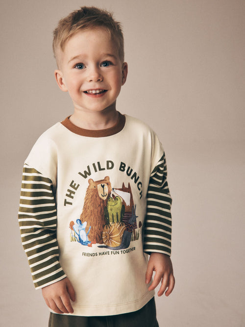 Neutral Wild Bunch Animal Stripe Long Sleeve Graphic T-Shirt (3mths-7yrs)