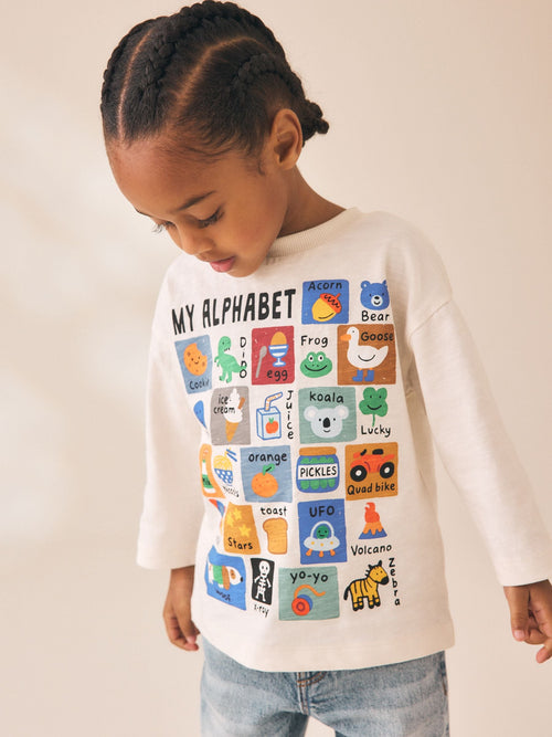 White Alphabet Long Sleeve Graphic T-Shirt (3mths-7yrs)