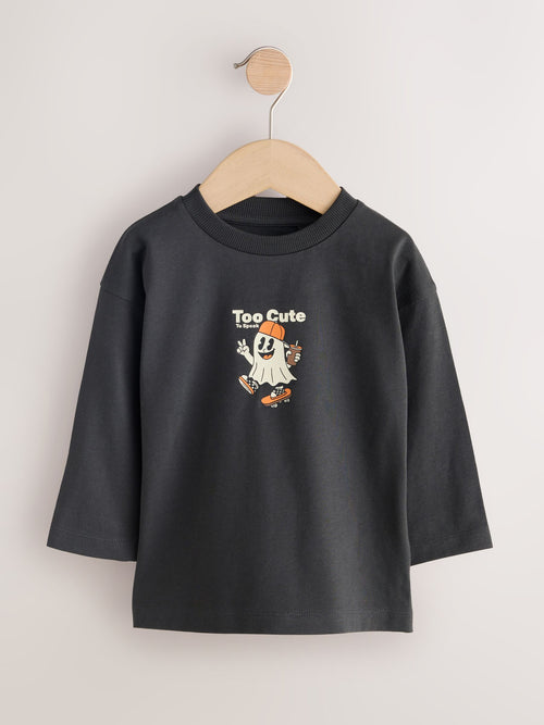 Black Glow in the Dark Long Sleeve Halloween T-Shirt (3mths-7yrs)