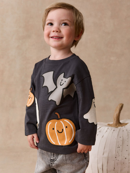 Charcoal Grey Character Long Sleeve Halloween T-Shirt (3mths-7yrs)