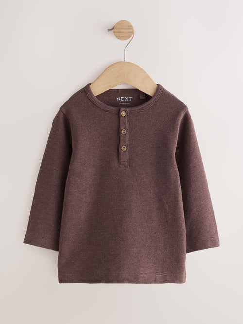Brown Long Sleeve Henley Neck T-Shirt (3mths-7yrs)