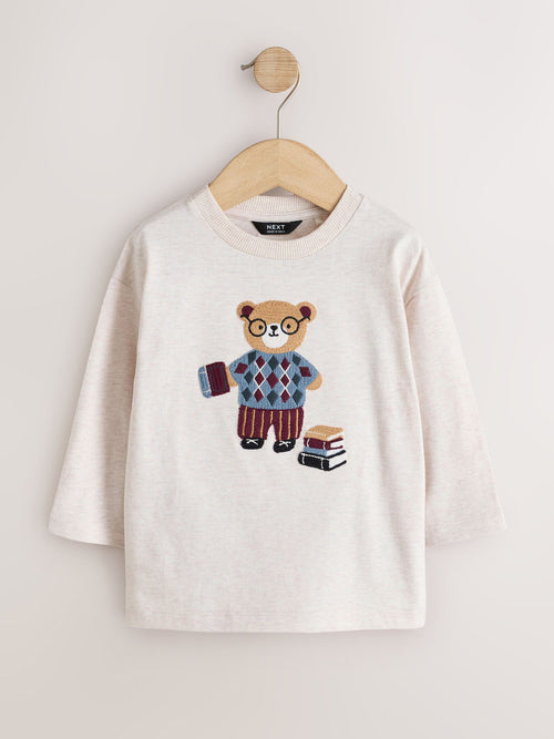 Neutral Embroidery Bear Long Sleeve Graphic T-Shirt (3mths-7yrs)