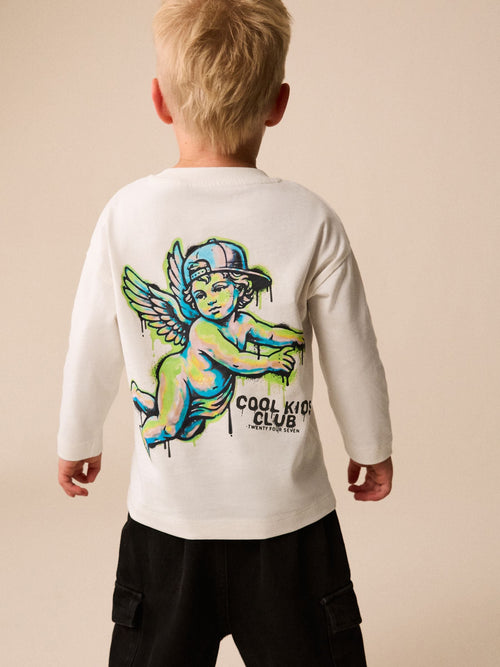 Cream Graffiti Cherub Long Sleeve Graphic T-Shirt (3mths-7yrs)