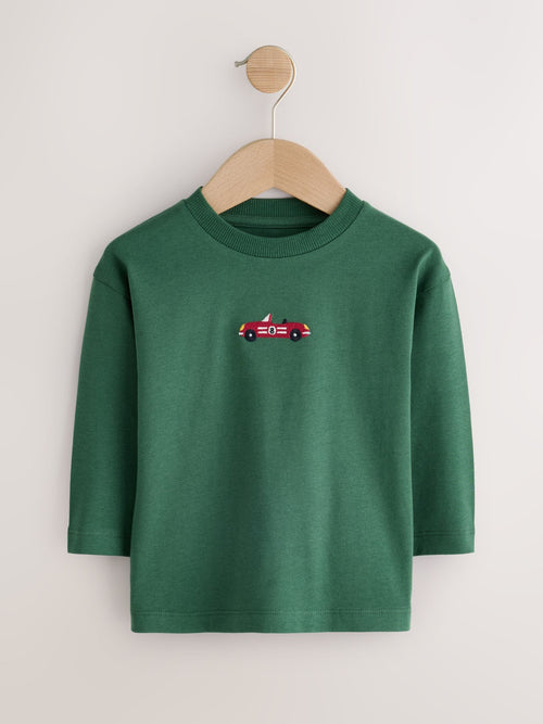 Bottle Green Racecar Long Sleeve Embroidered T-Shirt (3mths-7yrs)