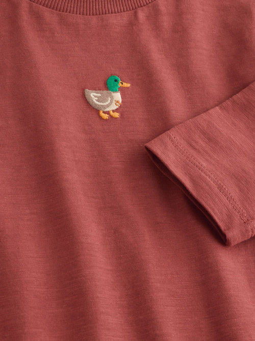 Berry Red Duck Long Sleeve Embroidered T-Shirt (3mths-7yrs)