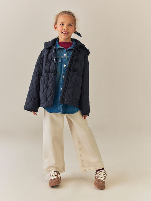 Navy Shower Resistant Corduroy Collar Duffle Coat (4-13yrs)