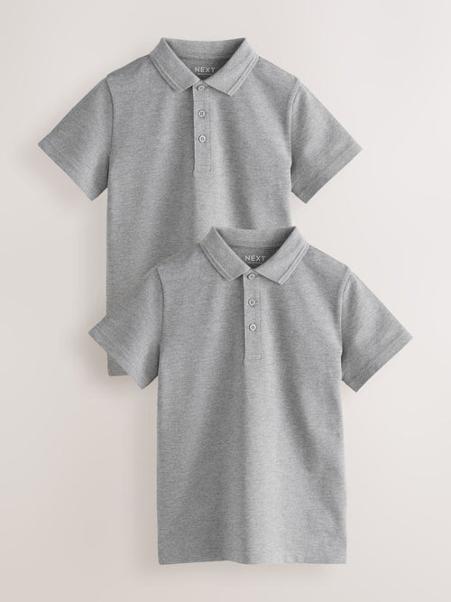 Grey Regular Fit Cotton School Short Sleeve Polo Shirts 2 Pack (3-16yrs)