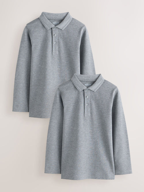 Grey Long Sleeve School Polo Shirts 2 Pack (3-16yrs)