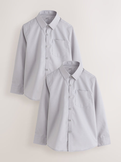Grey Regular Fit Long Sleeve School 2 Pack Shirts (3-17yrs)