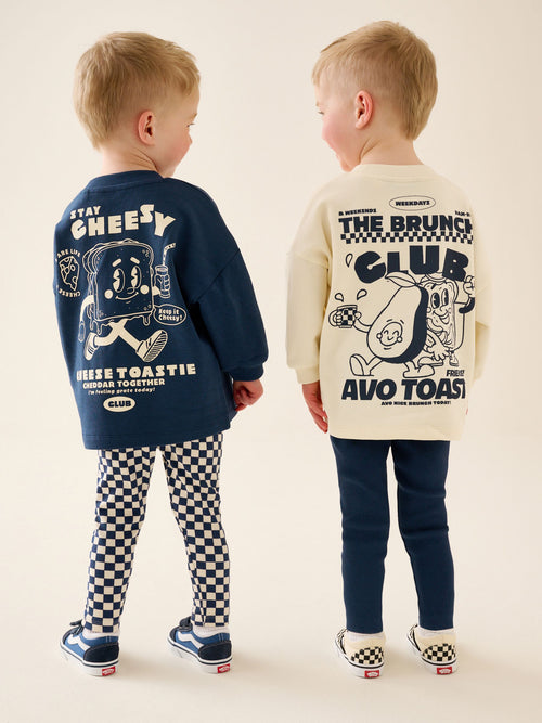 Navy/White Brunch Club Graphic Printed Top and Leggings Set 2 Pack (3mths-7yrs)