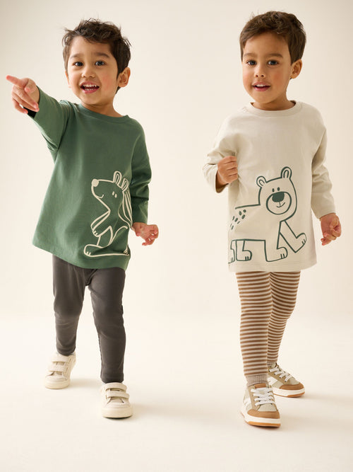 Brown/Cream Woodland Graphic Printed Top and Leggings Set 2 Pack (3mths-7yrs)