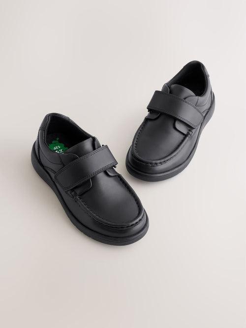 Black Leather Touch Fastening School Shoes
