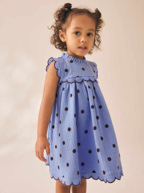 Blue Spot Sleeveless Scallop Detail Summer Dress (3mths-7yrs)
