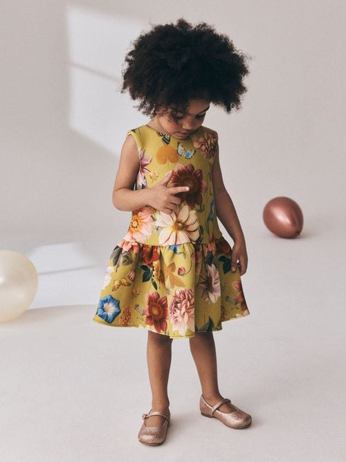 Mustard Yellow Scuba Occasion Dress (3mths-7yrs)