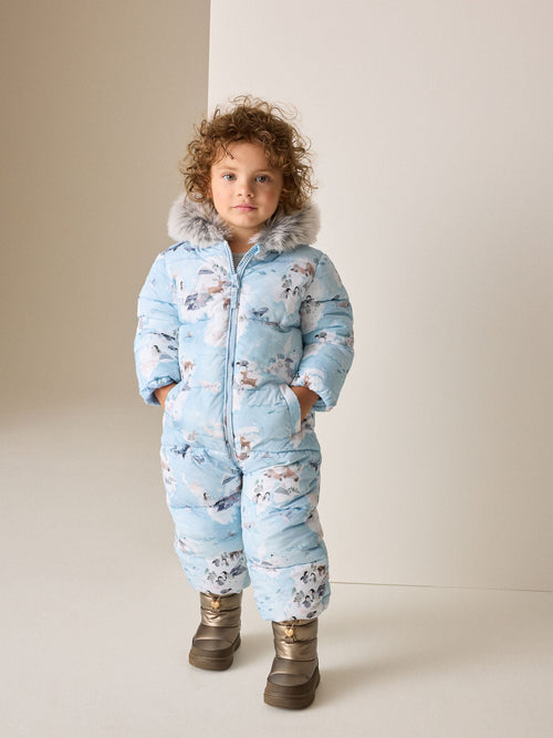 Blue Winter Scene Print Shower Resistant Snowsuit (3mths-7yrs)