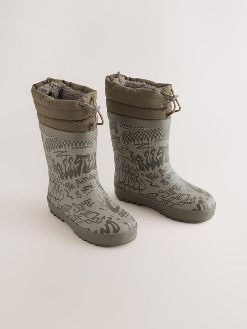 Grey Graffiti Adjustable Cuff Wellies